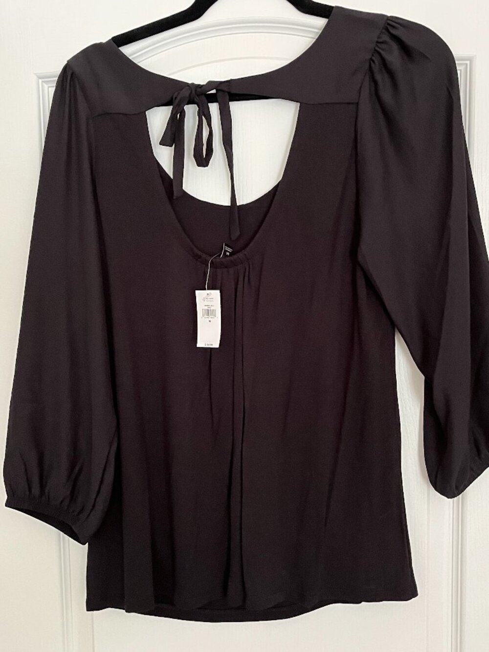 NWT Banana Republic Black Peasant Blouse Size Medium | Tie Back Top